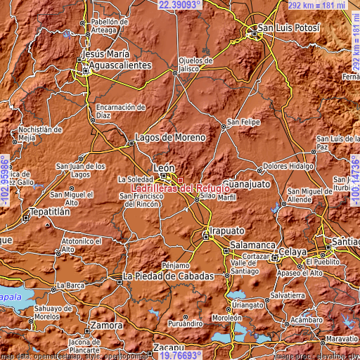 Topographic map of Ladrilleras del Refugio