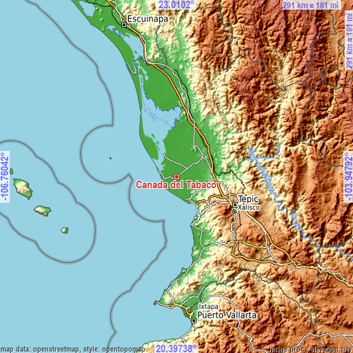 Topographic map of Cañada del Tabaco