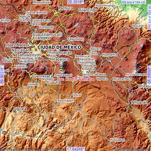 Topographic map of San Martín Tlamapa