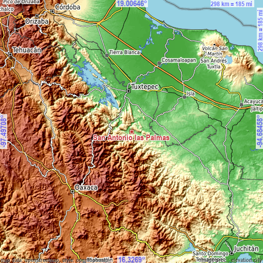 Topographic map of San Antonio las Palmas