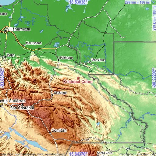 Topographic map of Cristóbal Colón