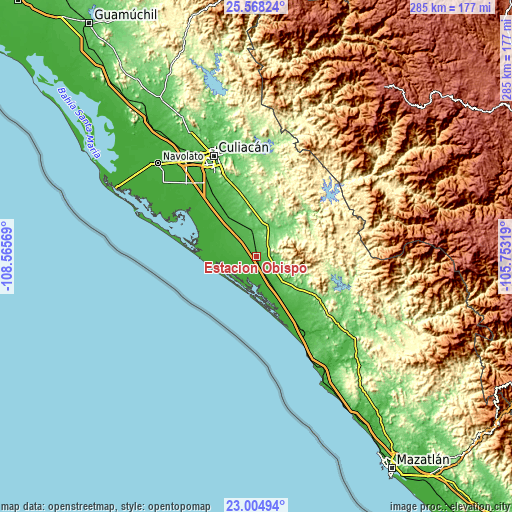 Topographic map of Estación Obispo