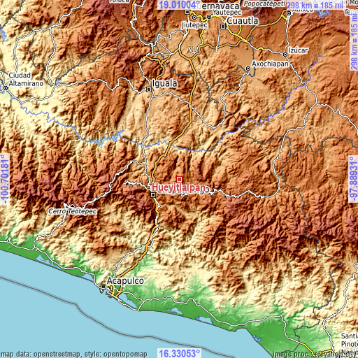 Topographic map of Hueyitlalpan