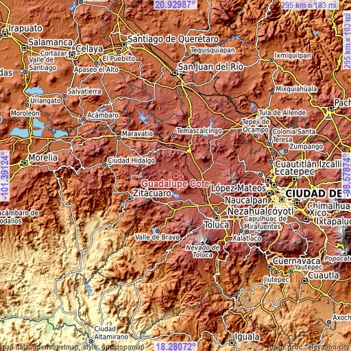 Topographic map of Guadalupe Coté