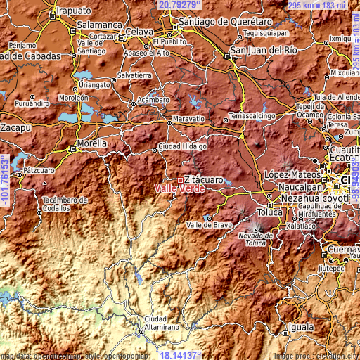 Topographic map of Valle Verde