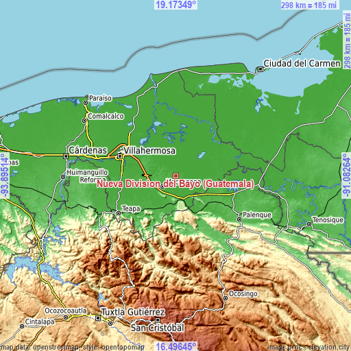 Topographic map of Nueva División del Bayo (Guatemala)