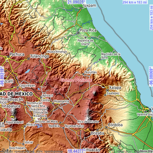 Topographic map of Gómez Poniente