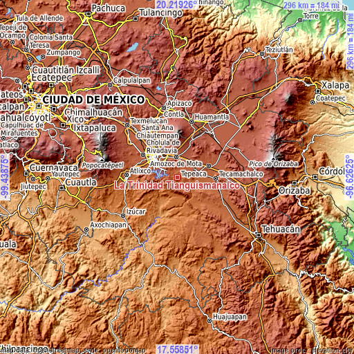 Topographic map of La Trinidad Tianguismanalco