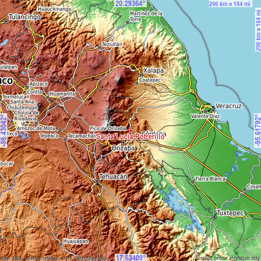 Topographic map of Santa Lucía Potrerillo