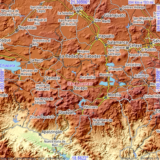 Topographic map of San Lorenzo