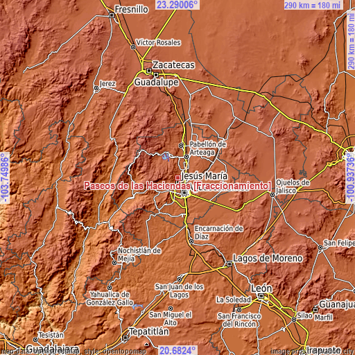 Topographic map of Paseos de las Haciendas [Fraccionamiento]