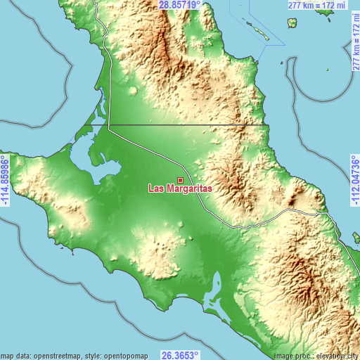 Topographic map of Las Margaritas