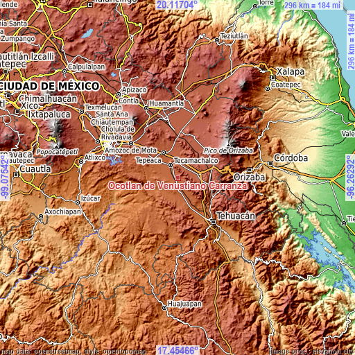 Topographic map of Ocotlán de Venustiano Carranza