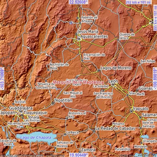 Topographic map of Mezquitic de la Magdalena