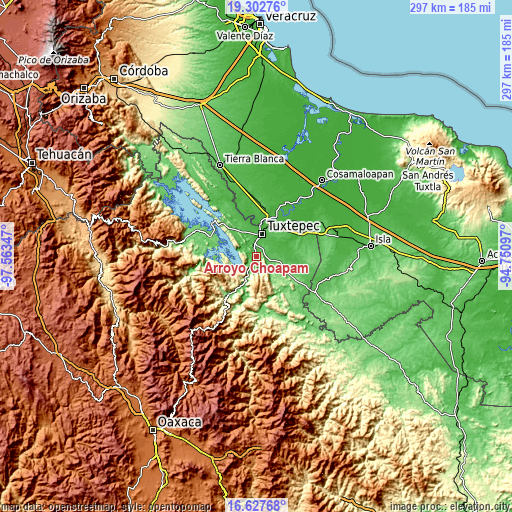 Topographic map of Arroyo Choápam