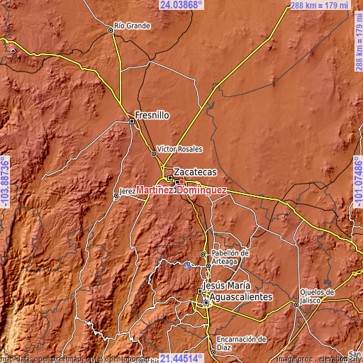 Topographic map of Martínez Domínguez