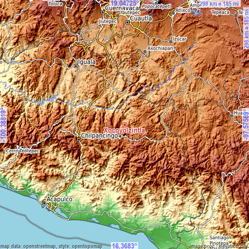 Topographic map of Xocoyolzintla