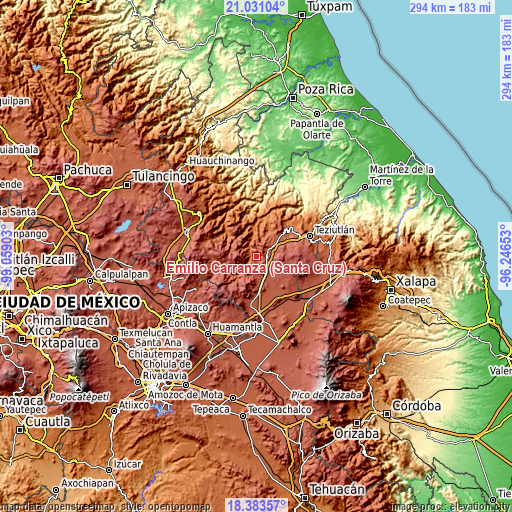 Topographic map of Emilio Carranza (Santa Cruz)