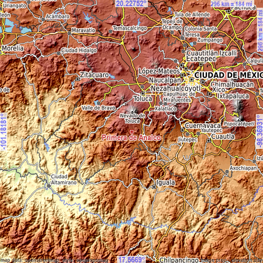 Topographic map of Primera de Analco