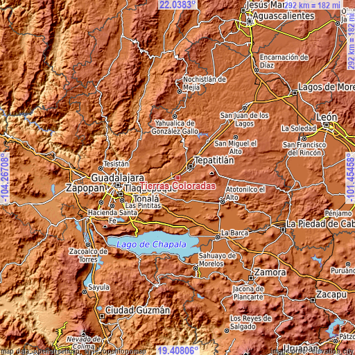 Topographic map of Tierras Coloradas