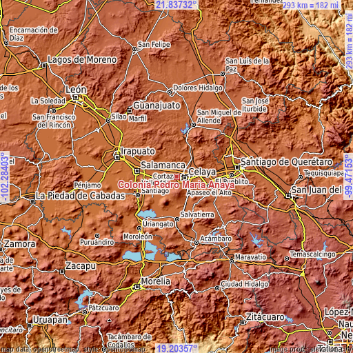 Topographic map of Colonia Pedro María Anaya