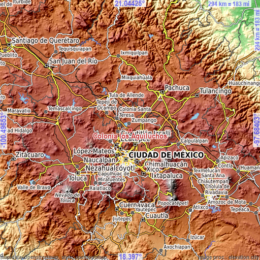 Topographic map of Colonia los Aguiluchos