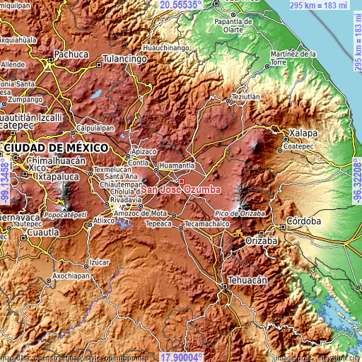 Topographic map of San José Ozumba