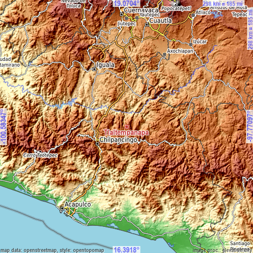 Topographic map of Tlaltempanapa