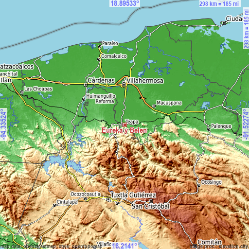 Topographic map of Eureka y Belén