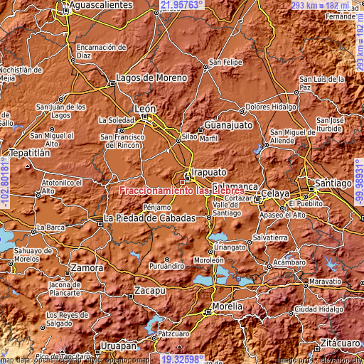 Topographic map of Fraccionamiento las Liebres