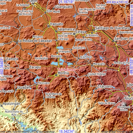 Topographic map of Tzintzimeo