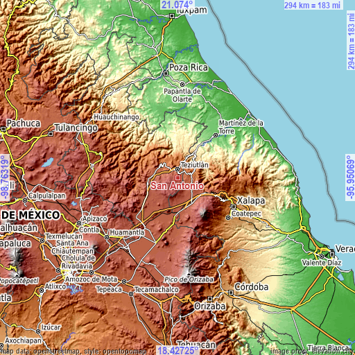 Topographic map of San Antonio