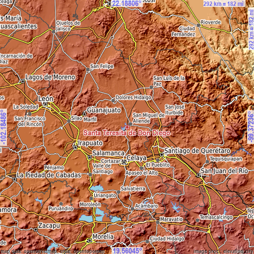 Topographic map of Santa Teresita de Don Diego