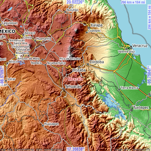 Topographic map of Mexcala