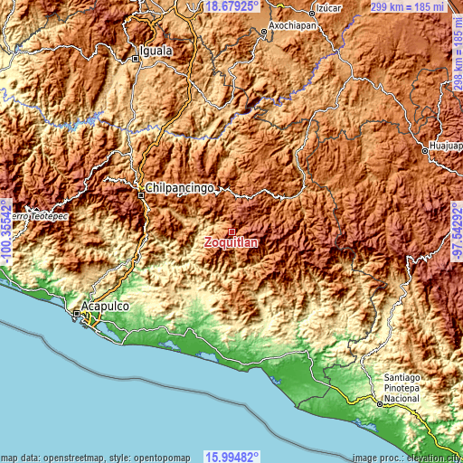 Topographic map of Zoquitlán