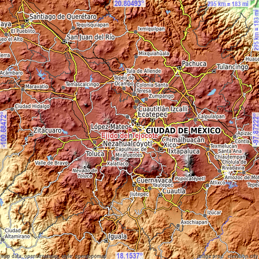 Topographic map of Ejido del Tejocote