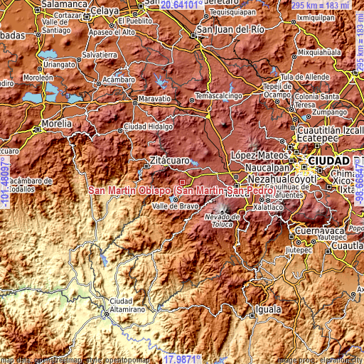 Topographic map of San Martín Obispo (San Martín San Pedro)