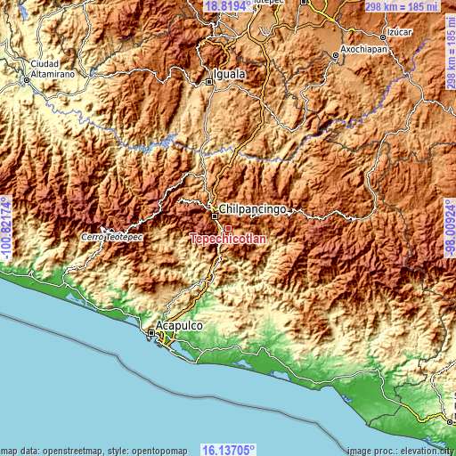 Topographic map of Tepechicotlán