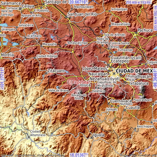 Topographic map of El Tepetatal