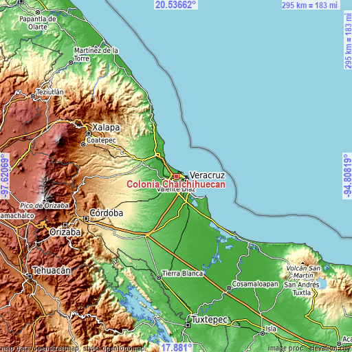 Topographic map of Colonia Chalchihuecan