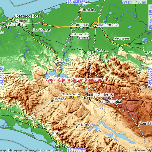 Topographic map of Ángel Albino Corzo (Guadalupe)