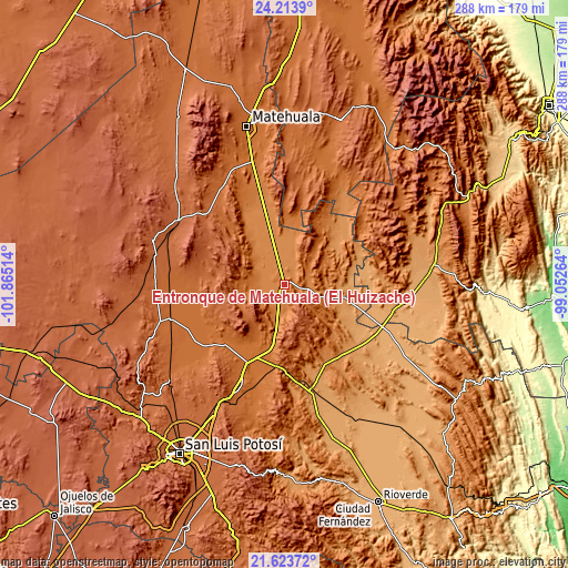 Topographic map of Entronque de Matehuala (El Huizache)