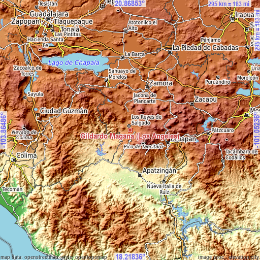 Topographic map of Gildardo Magaña (Los Ángeles)