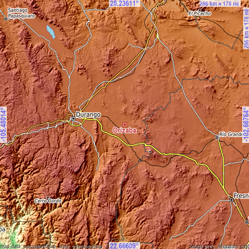 Topographic map of Orizaba
