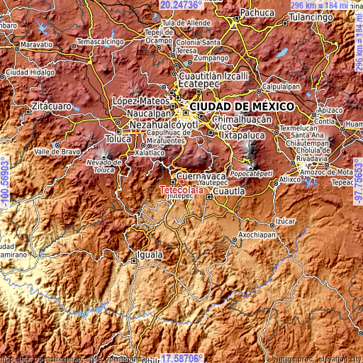 Topographic map of Tetecolala