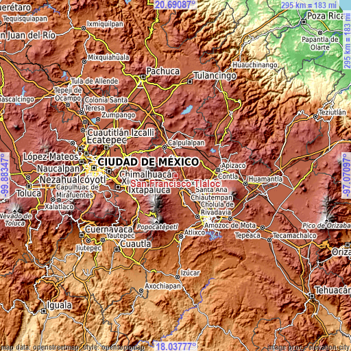 Topographic map of San Francisco Tláloc