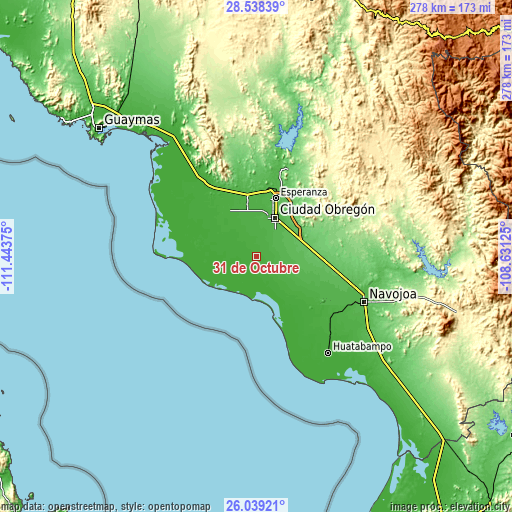 Topographic map of 31 de Octubre
