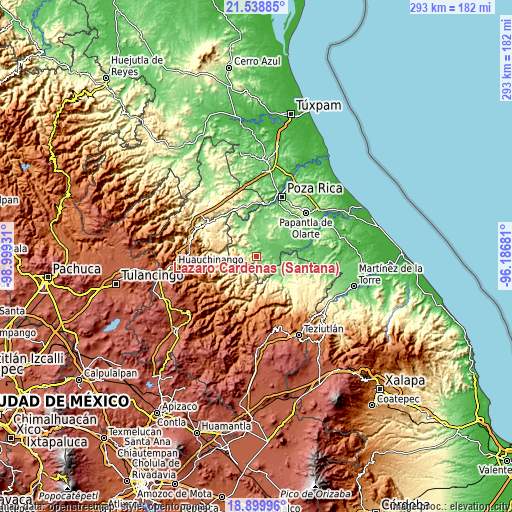 Topographic map of Lázaro Cárdenas (Santana)