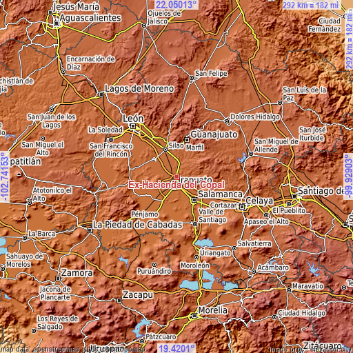 Topographic map of Ex-Hacienda del Copal