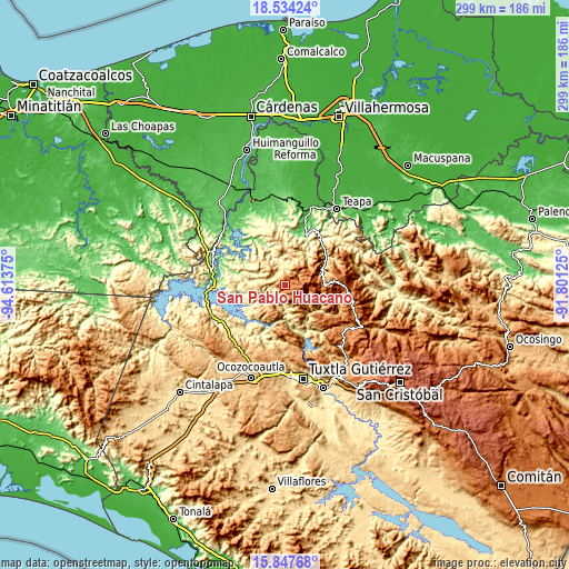 Topographic map of San Pablo Huacano